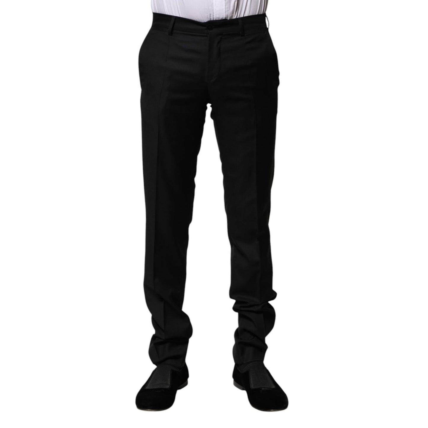 Dolce & Gabbana Black Wool Formal Men Slim Pants - Front View