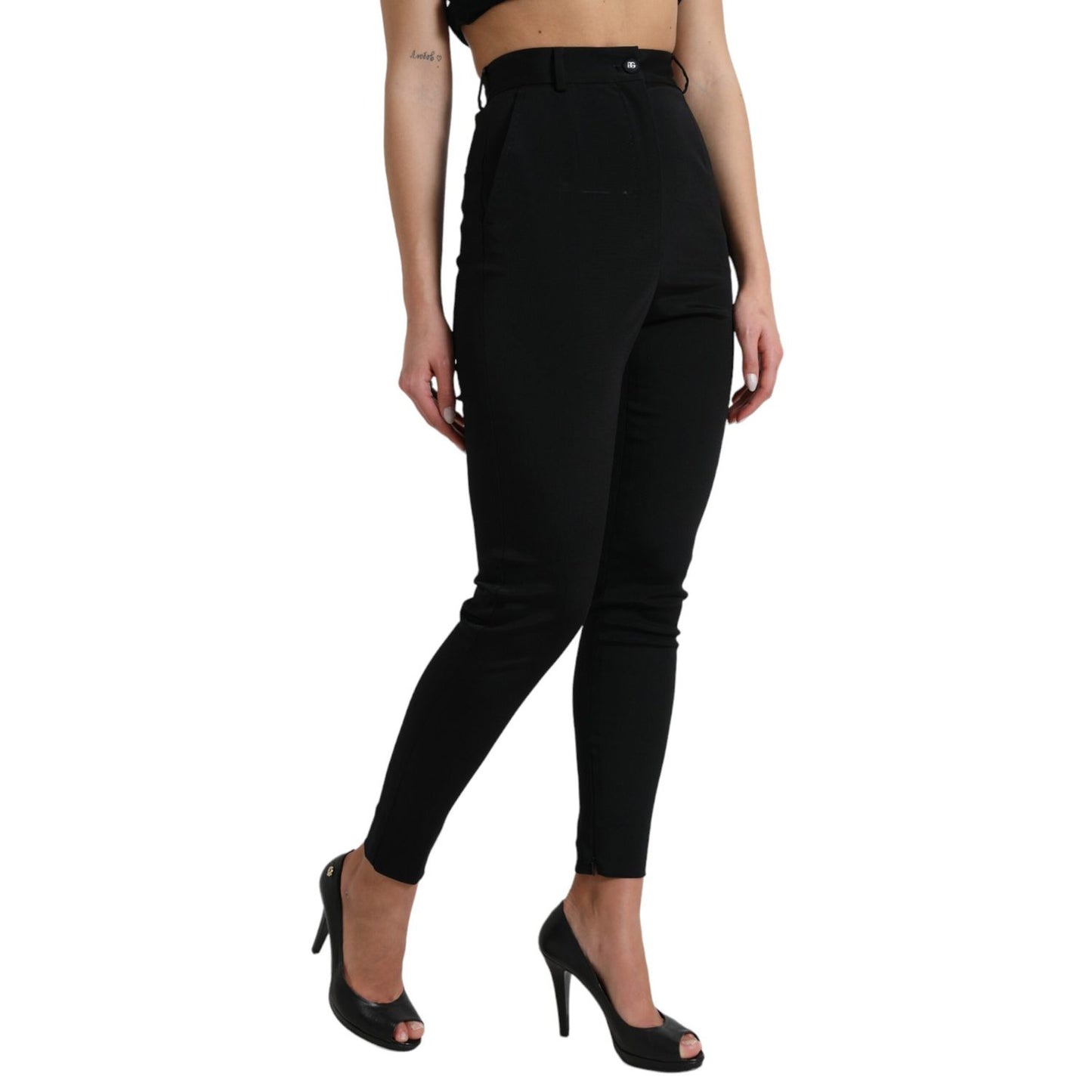 Dolce & Gabbana Black Wool Stretch High Waist Skinny Pants