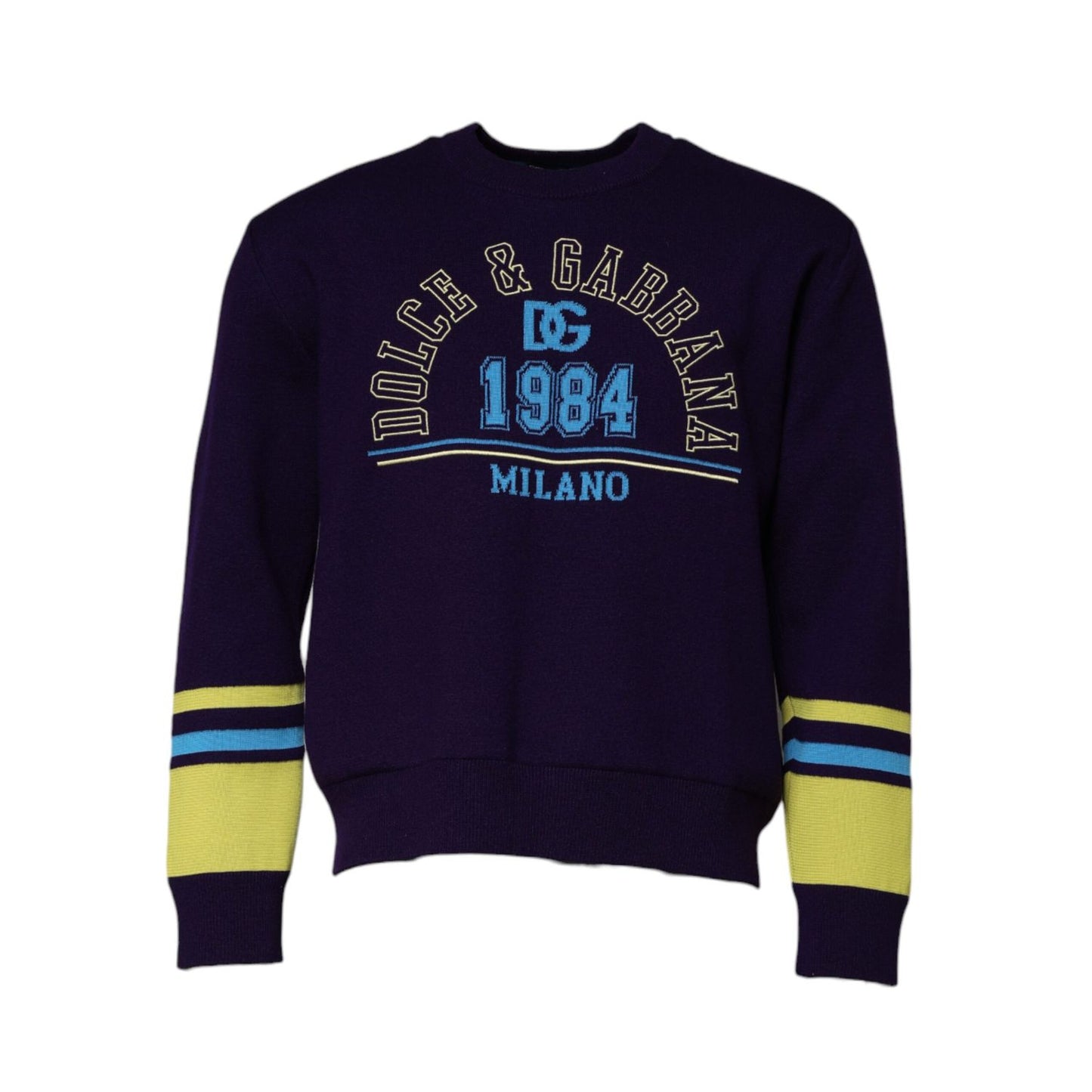 Dolce & Gabbana Blue 1984 Milano CrewNeck Sweatshirt Sweater, wool blend, regular fit, logo detail, made in Italy