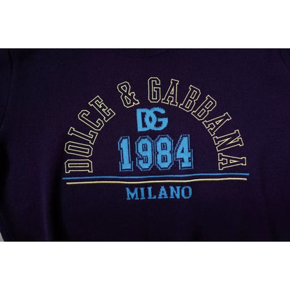 Dolce & Gabbana Blue 1984 Milano CrewNeck Sweatshirt Sweater with logo details in blue and yellow.