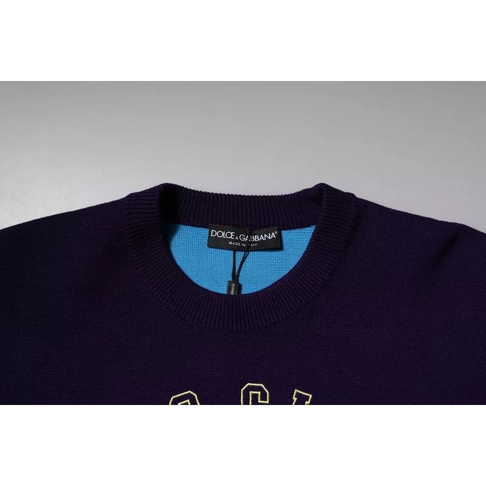 Dolce & Gabbana Blue 1984 Milano CrewNeck Sweatshirt Sweater with logo detail, made of virgin wool and polyester in Italy.