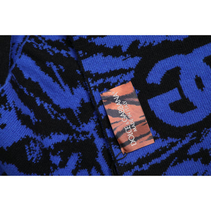Dolce & Gabbana Blue Black Logo Neck Warmer Wrap Shawl Scarf