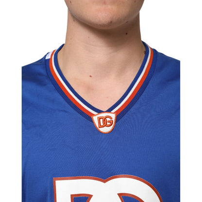 Dolce & Gabbana Blue Cotton DG Logo Mesh Jersey T-shirt