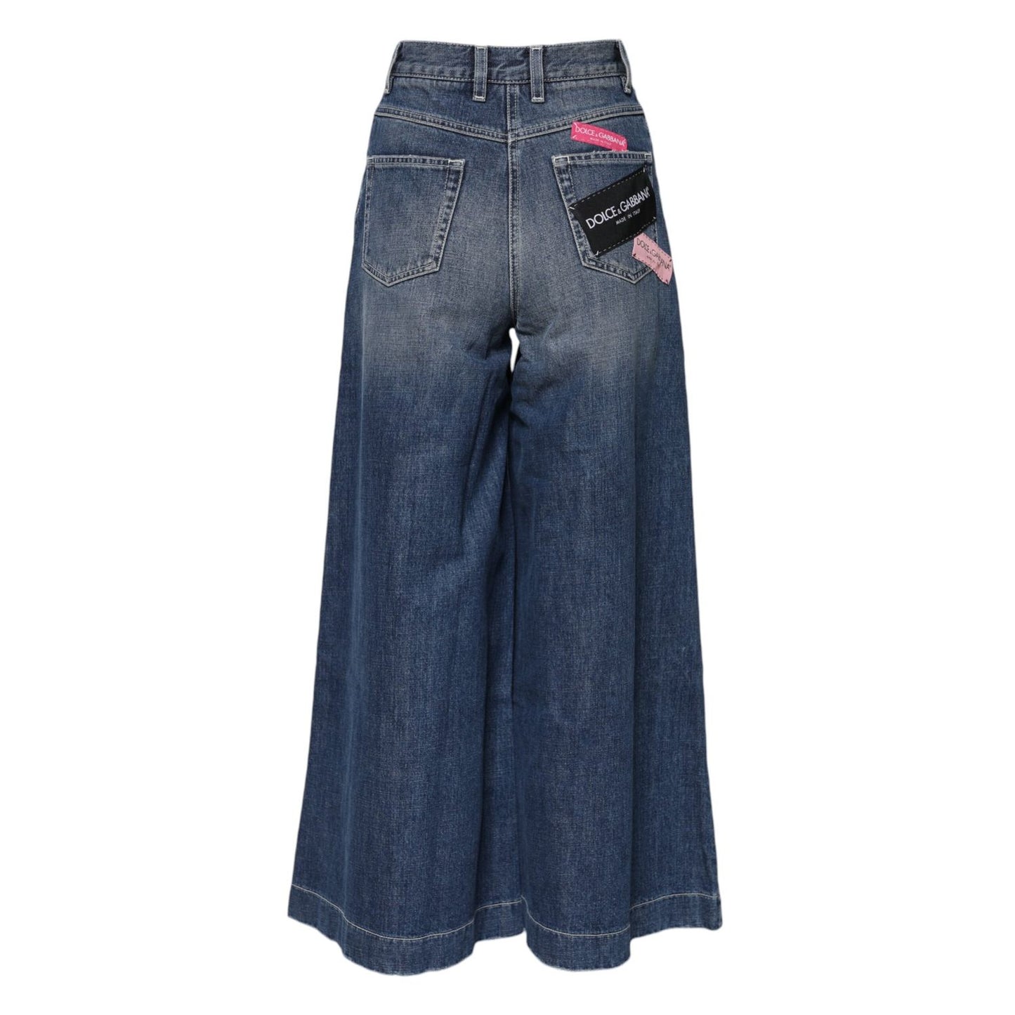 Dolce & Gabbana Blue Cotton High Waist Wide Leg Denim Jeans