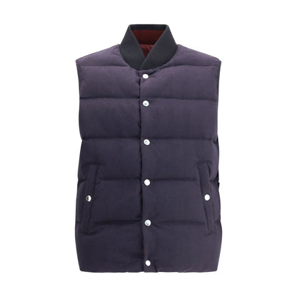 Dolce & Gabbana Blue Cotton Jackets And Coat reversible padded down vest with snap button closure and ribbed collar, AW25 collection.