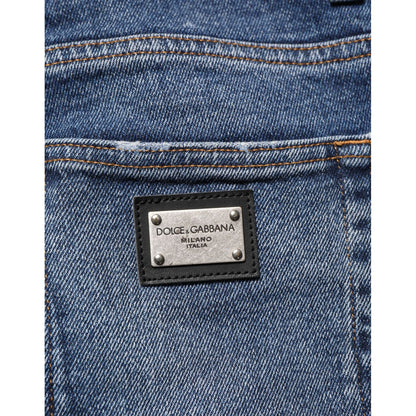 Dolce & Gabbana Blue Cotton Logo Plaque Skinny Men Denim Jeans