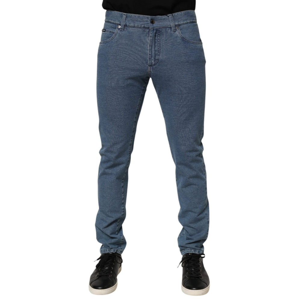 Dolce & Gabbana Blue Cotton Stretch Slim Fit Men Denim Jeans featuring modern skinny silhouette and five-pocket styling.