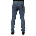 Dolce & Gabbana Blue Cotton Stretch Slim Fit Men Denim Jeans back view with classic five-pocket styling