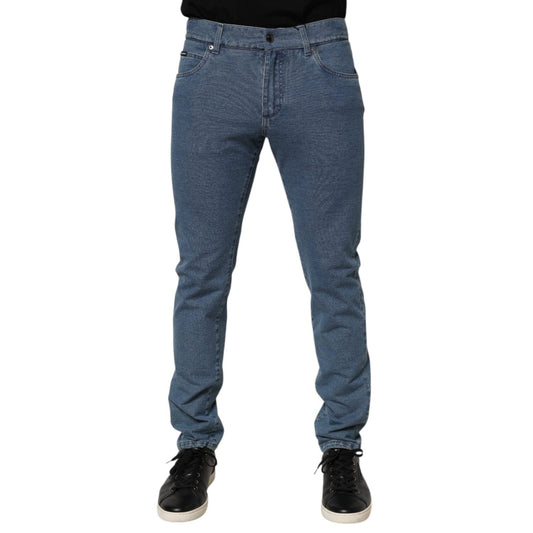 Dolce & Gabbana Blue Cotton Stretch Slim Fit Men Denim Jeans featuring modern skinny silhouette and five-pocket styling.