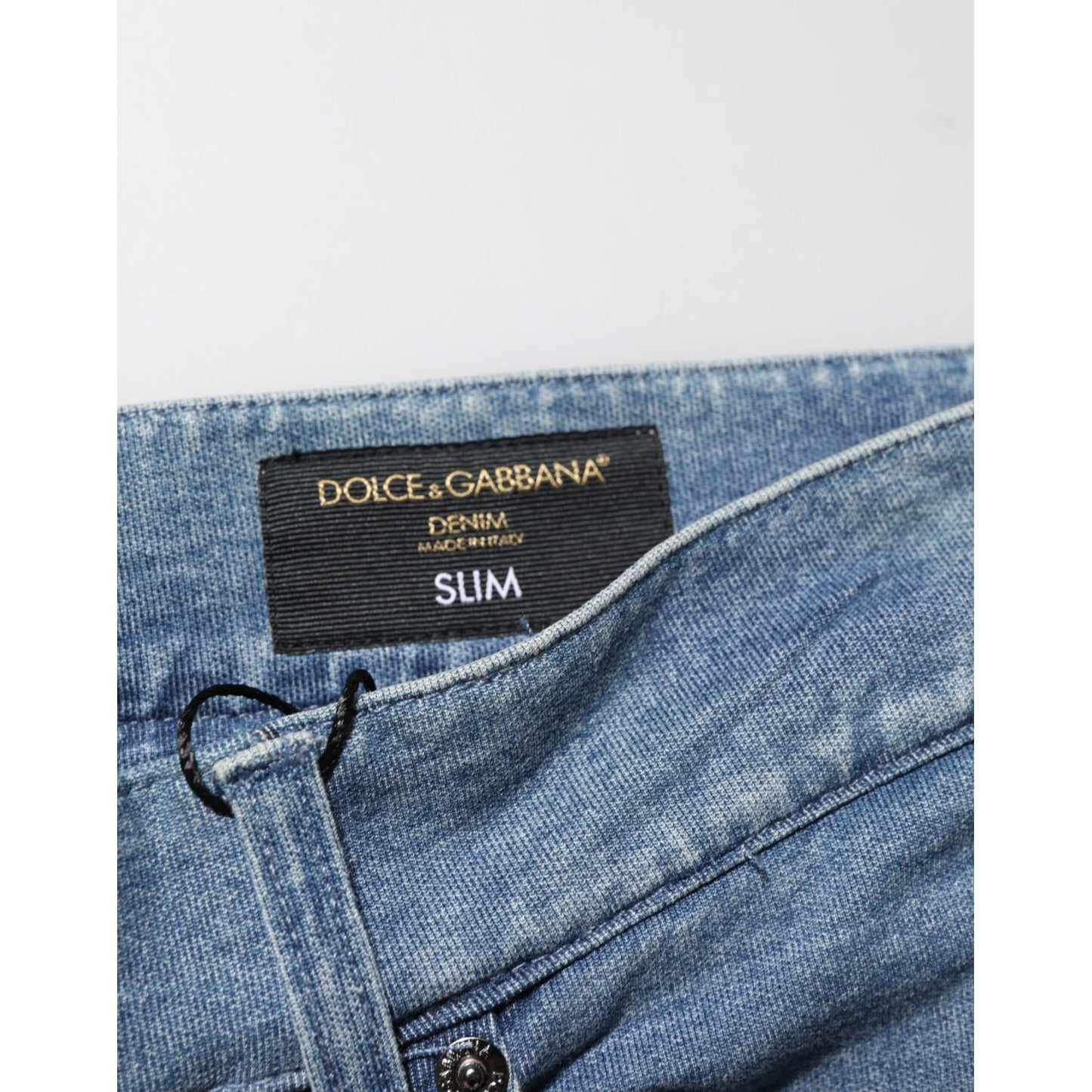Dolce & Gabbana Blue Cotton Stretch Slim Fit Men Denim Jeans label detail close-up