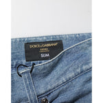 Dolce & Gabbana Blue Cotton Stretch Slim Fit Men Denim Jeans label detail close-up