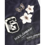 Dolce & Gabbana Blue DG Logo Patch Embellished Pouch Clutch Men Borse Bag with floral and butterfly designs, nylon material.