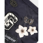 Dolce & Gabbana Blue DG Logo Patch Embellished Pouch Clutch Men Borse Bag with floral and butterfly embroidery
