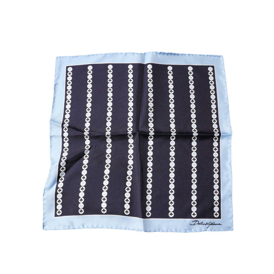 Dolce & Gabbana Blue Heart Spade Silk Handkerchief Scarf with logo, 100% silk, made in Italy, blue and black design, 32.5cm x 32.5cm.