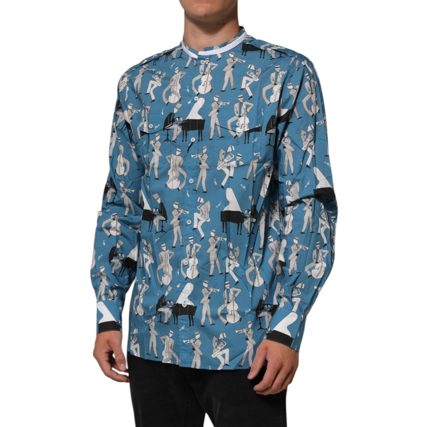 Dolce & Gabbana Blue Jazz Printed Cotton Button Front Shirt