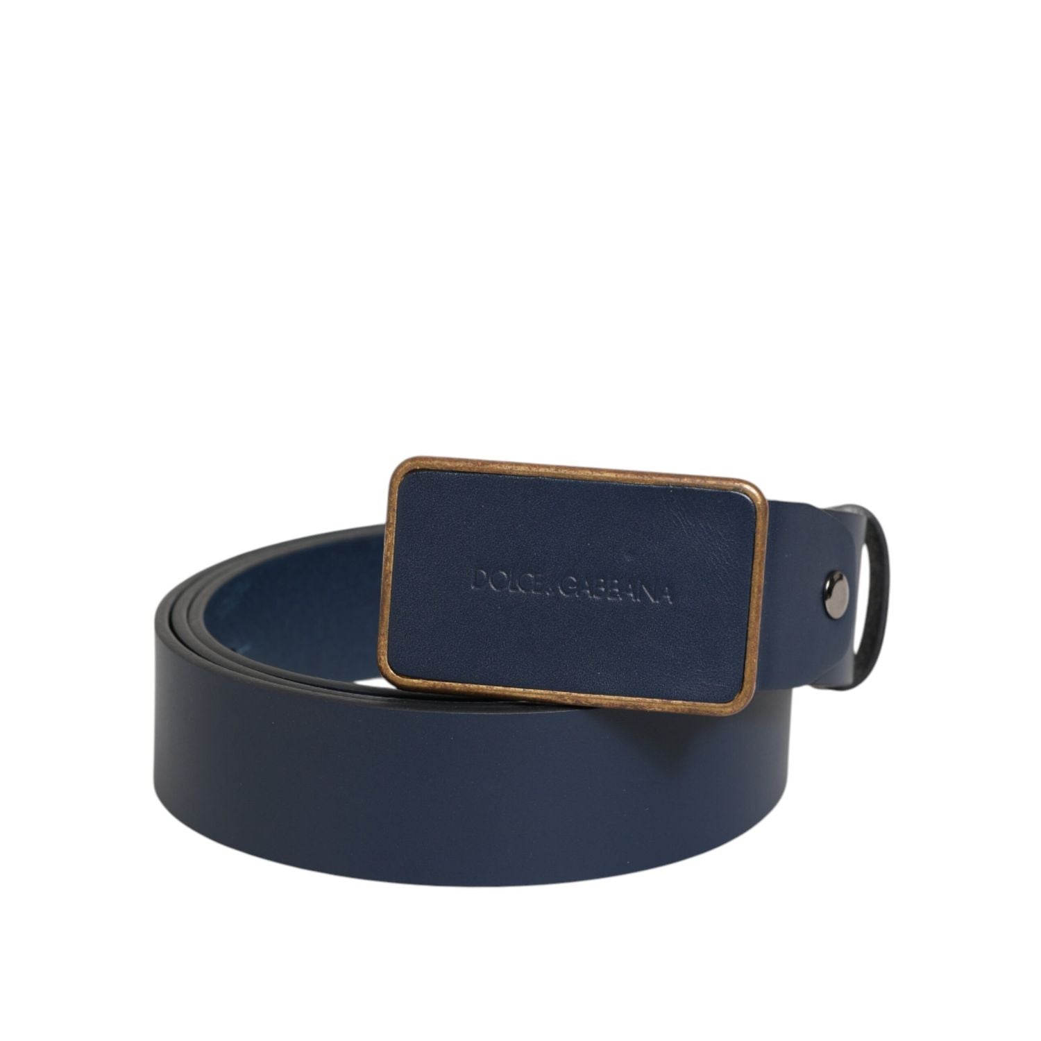 Dolce & Gabbana Blue Leather Classic Metal Logo Buckle Belt