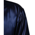 Close-up of Dolce & Gabbana Blue Oversize Silk Satin Long Sleeves Shirt fabric detail