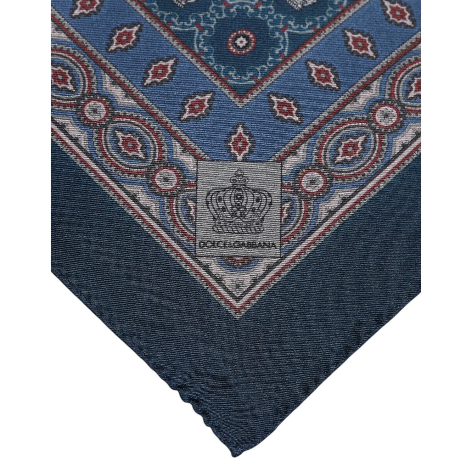Dolce & Gabbana Blue Printed Silk Square Men Foulard Scarf