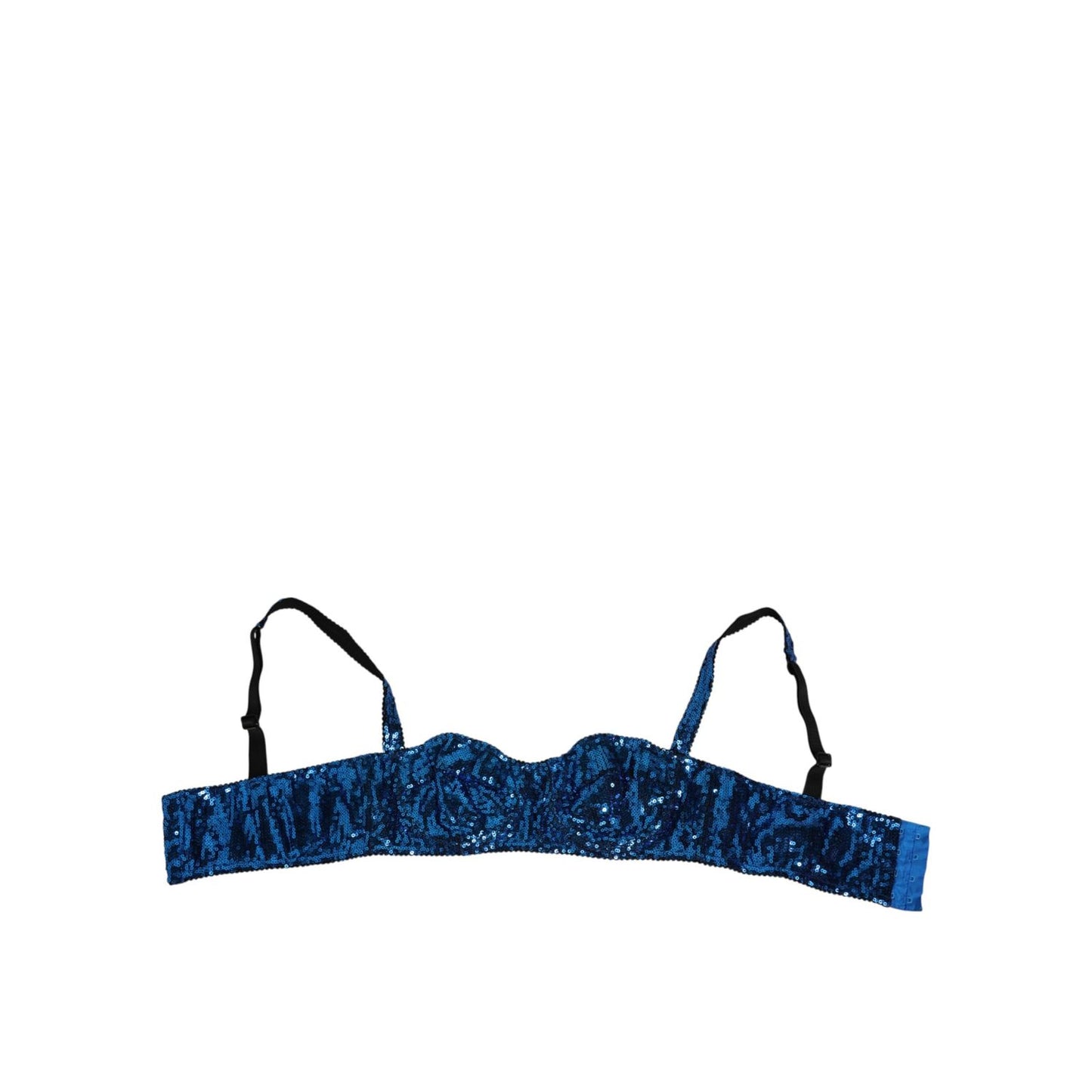 Dolce & Gabbana Blue Sequin Embellished Balconnet Bra Underwear with satin straps and shimmering details for a luxurious look.