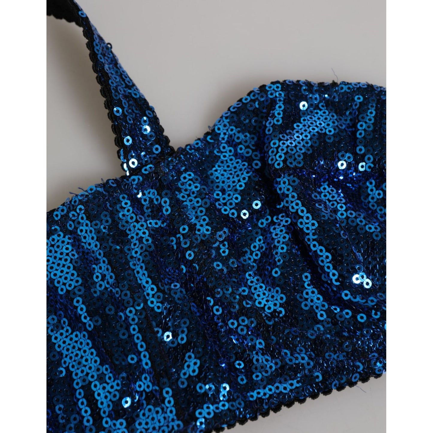Dolce & Gabbana Blue Sequin Embellished Balconnet Bra Underwear with intricate detailing and shimmering sequins for a bold statement piece.