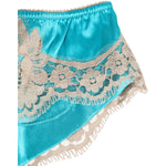 Dolce & Gabbana Blue Silk Satin Lace Trim New Slip Underwear with elegant beige lace detail, close-up view.