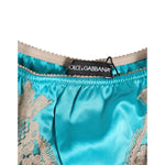Dolce & Gabbana Blue Silk Satin Lace Trim New Slip Underwear in medium water light blue silk with beige lace accents and brand logo tag.