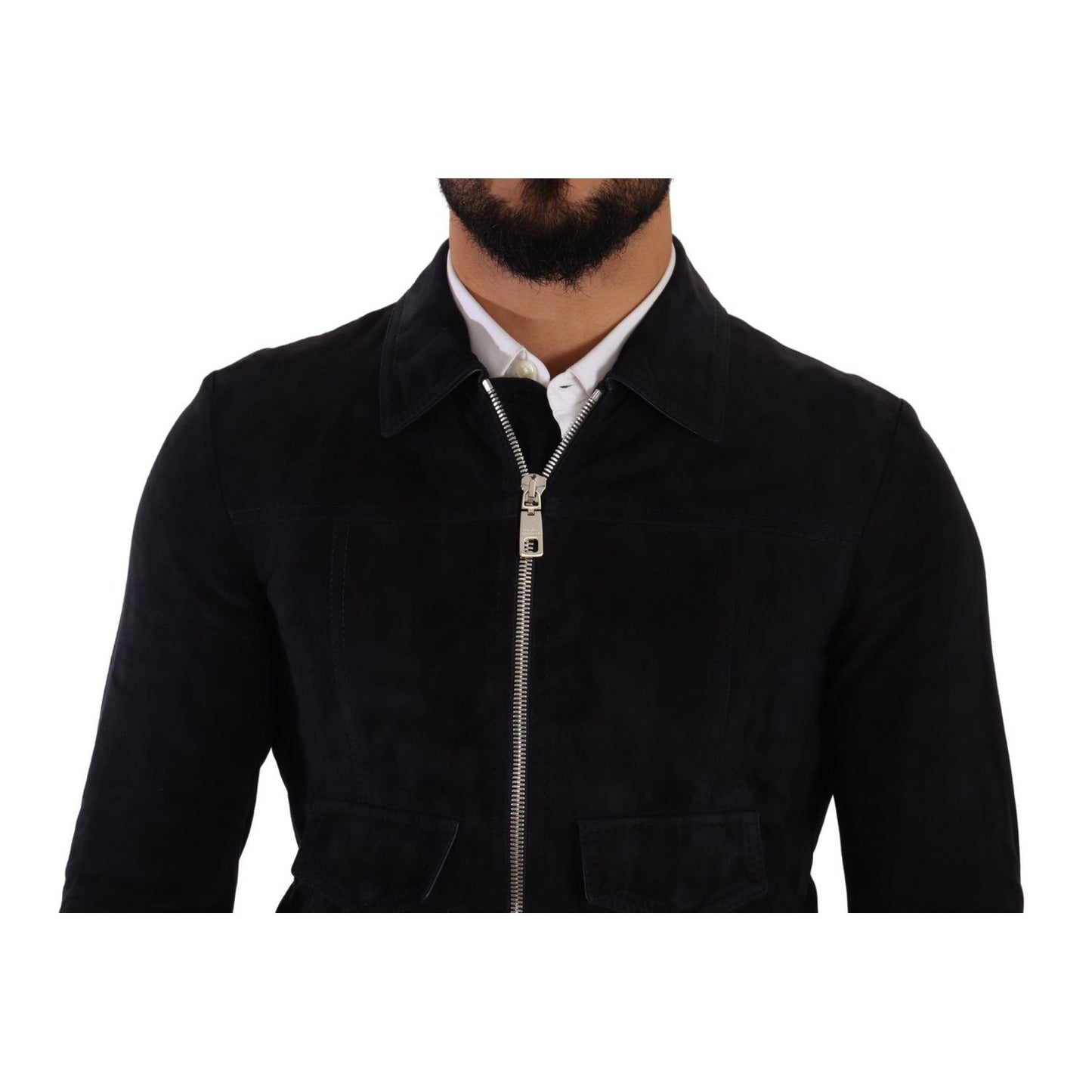 Dolce & Gabbana Blue Suede Lambskin Leather Coat Jacket