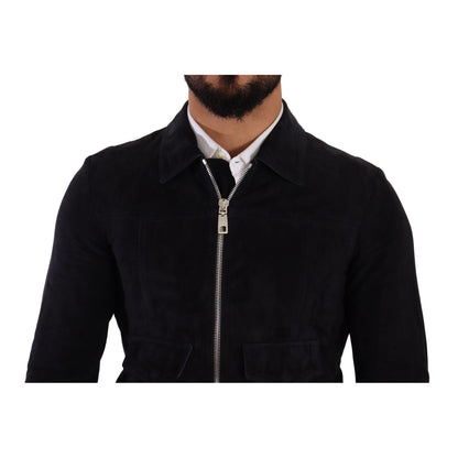 Dolce & Gabbana Blue Suede Lambskin Leather Coat Jacket