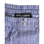 Dolce & Gabbana Blue White Cotton Striped Button Fly Shorts Swimwear with elastic waistband and button details.