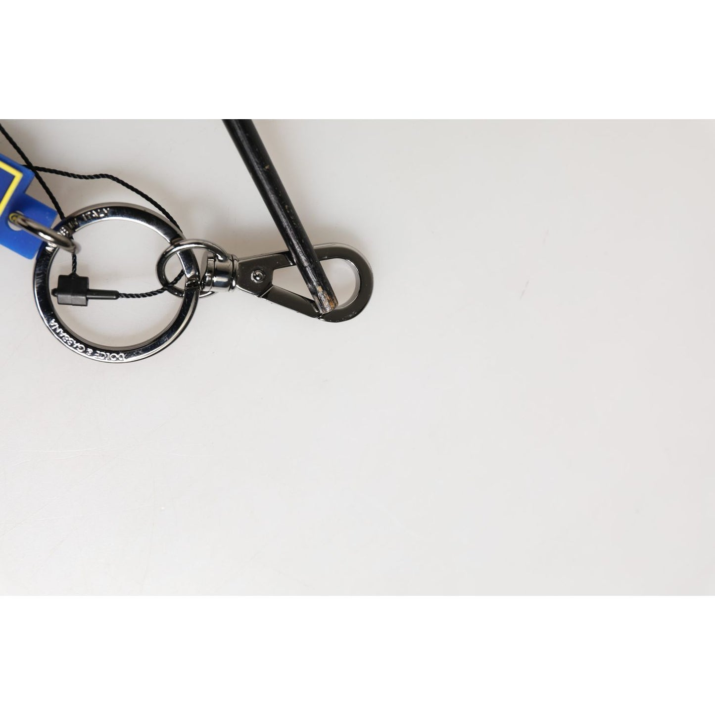 Dolce & Gabbana Blue Yellow DG Rubber Logo Silver Men's Keychain Keyring with minor hook scratches