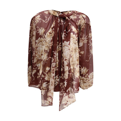 Dolce & Gabbana Bordeaux Silk Pattern Shirt with floral design and neck scarf, feminine and refined, AW25 collection