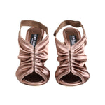 Dolce & Gabbana Bronze Satin Ruched Slingback Sandals Shoes with peep toe and stiletto heel, perfect for evening wear.