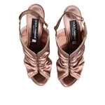 Dolce & Gabbana Bronze Satin Ruched Slingback Sandals Shoes, elegant peep toe, stiletto heels, ideal for evening wear and occasions.