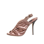 Dolce & Gabbana Bronze Satin Ruched Slingback Sandals Shoes with stiletto heel and peep toe design, perfect for evening wear.