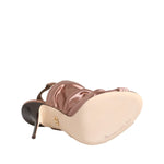 Dolce & Gabbana Bronze Satin Ruched Slingback Sandals Shoes with stiletto heel, elegant peep toe, and ruched detail on the sole view.