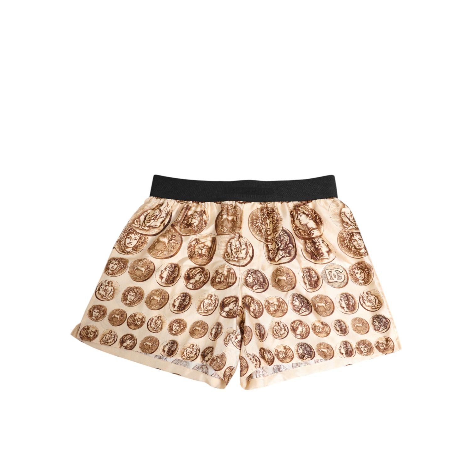 Dolce & Gabbana Brown Ancient Coin Print Silk Shorts Swimwear