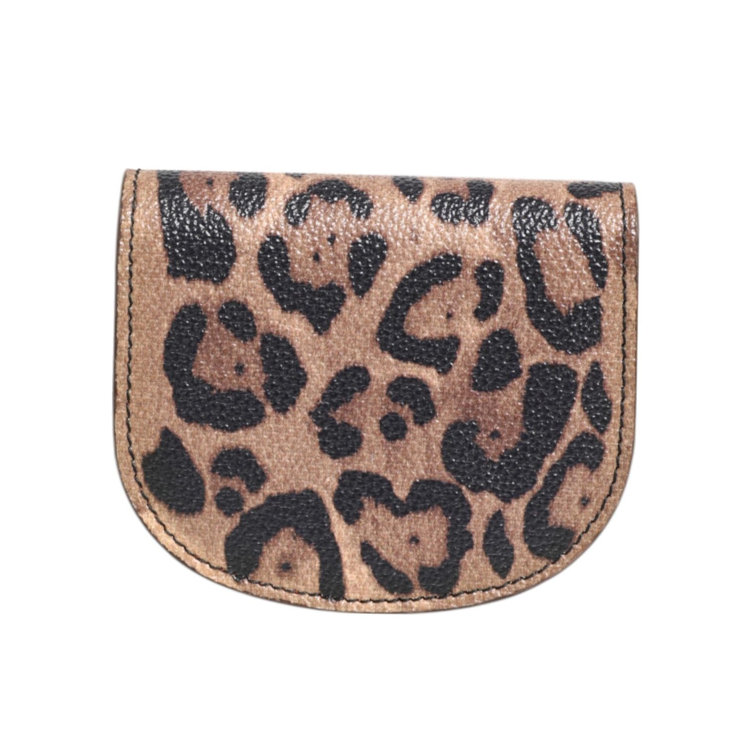 Dolce & Gabbana Brown Black Calf Leather Leopard Print Logo Plaque Wallet