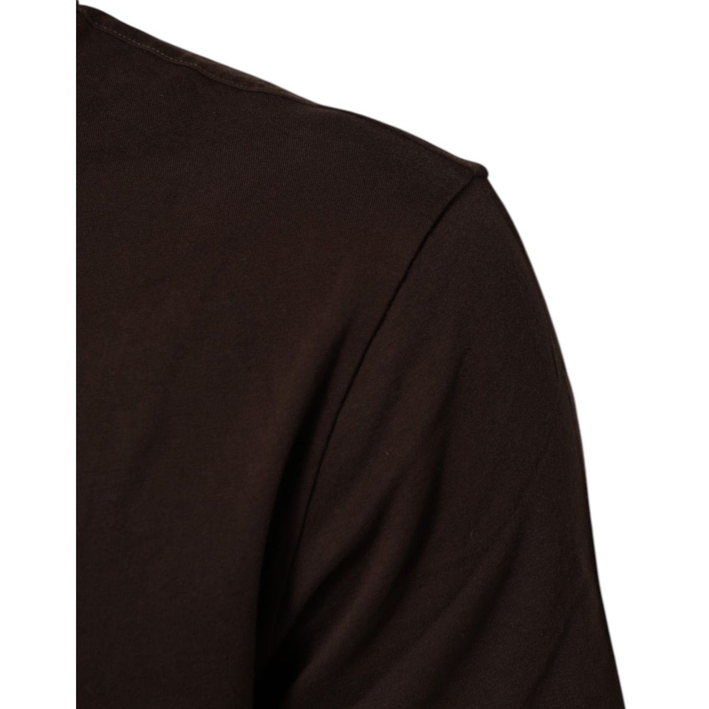 Dolce & Gabbana Brown Coin Laurel Print Men Crew Neck T-shirt sleeve detail
