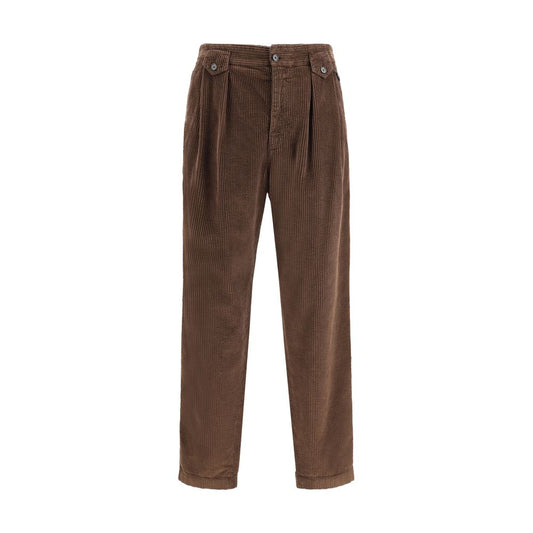 Dolce & Gabbana Brown Cotton Casual Pants with baggy design, button closure, and welt pockets for contemporary style.