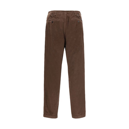 Dolce & Gabbana Brown Cotton Casual Pants with baggy corduroy design, zipper closure, and back pockets - AW25 collection.