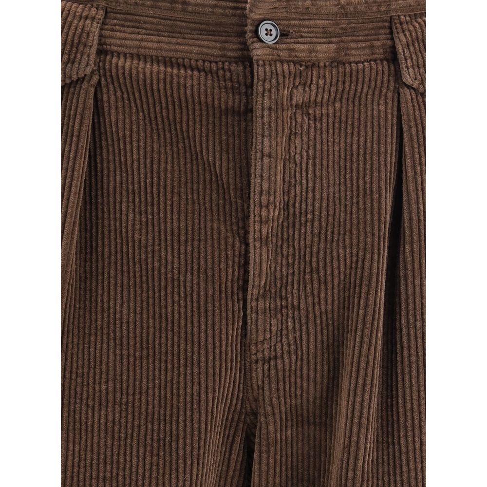 Dolce & Gabbana Brown Cotton Casual Pants in textured corduroy with button closure and welt pockets, AW25 collection, regular fit.