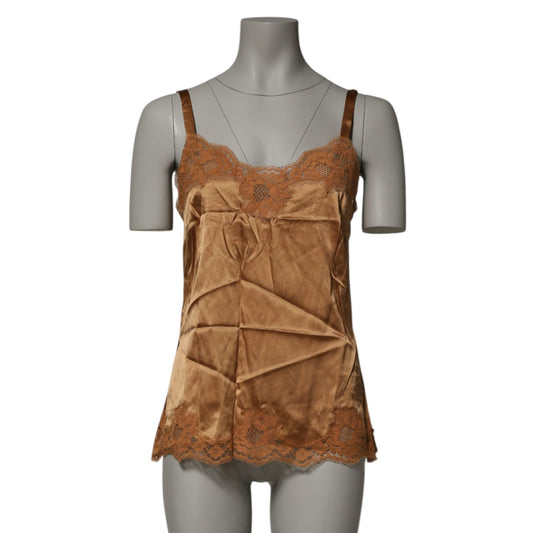 Dolce & Gabbana Brown Floral Lace Tank Lingerie Sleepwear Underwear on mannequin