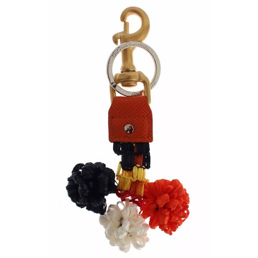 Dolce & Gabbana Brown Gold Raffia Leather Clasp Finder Chain Keyring
