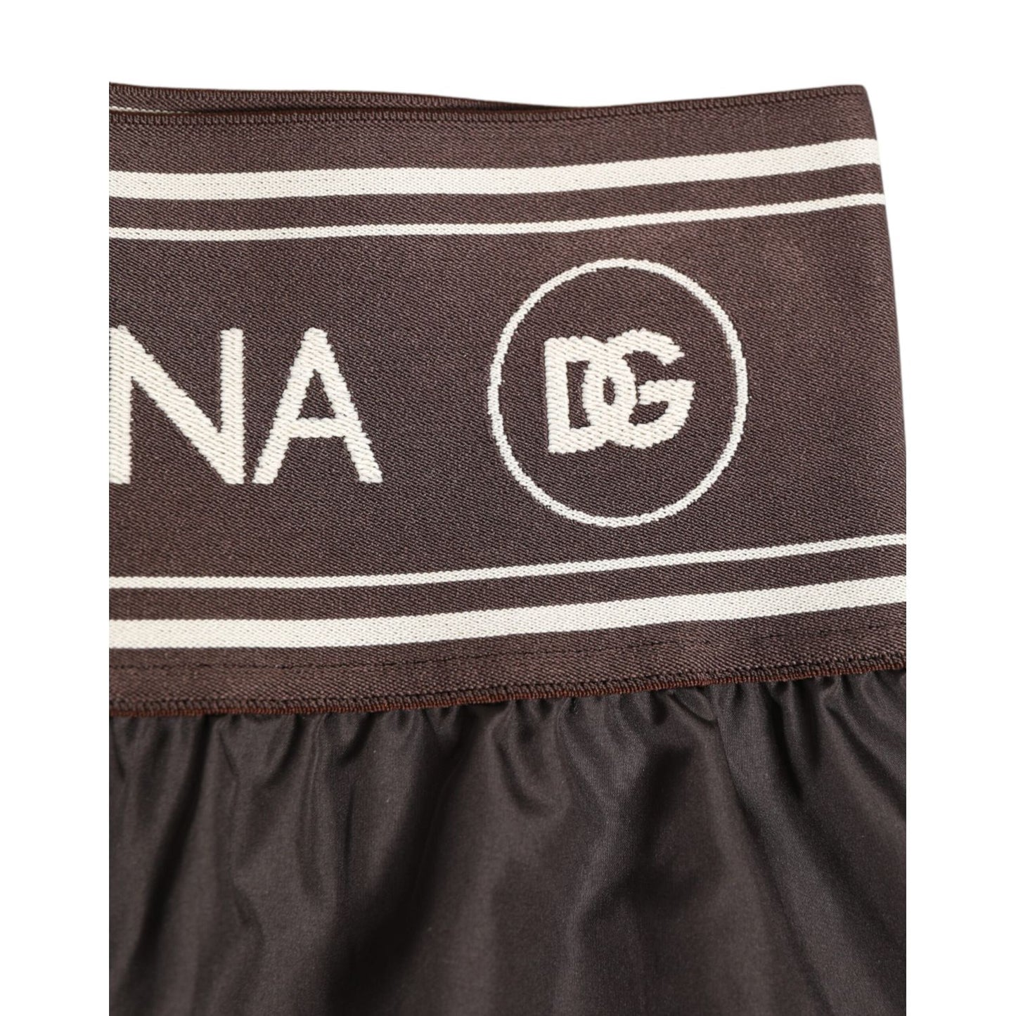 Dolce & Gabbana Brown Polyester Logo Elastic Waistband Swimwear showcasing logo detail