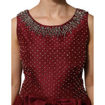 Dolce & Gabbana Burgundy Silk Beaded Evening Gown Dress with intricate neckline embellishments.