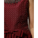 Dolce & Gabbana Burgundy Silk Beaded Evening Gown Dress with intricate neckline and bow detail