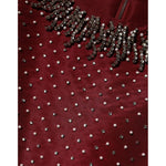 Close-up of Dolce & Gabbana Burgundy Silk Beaded Evening Gown Dress, showing intricate beadwork and luxurious fabric texture.