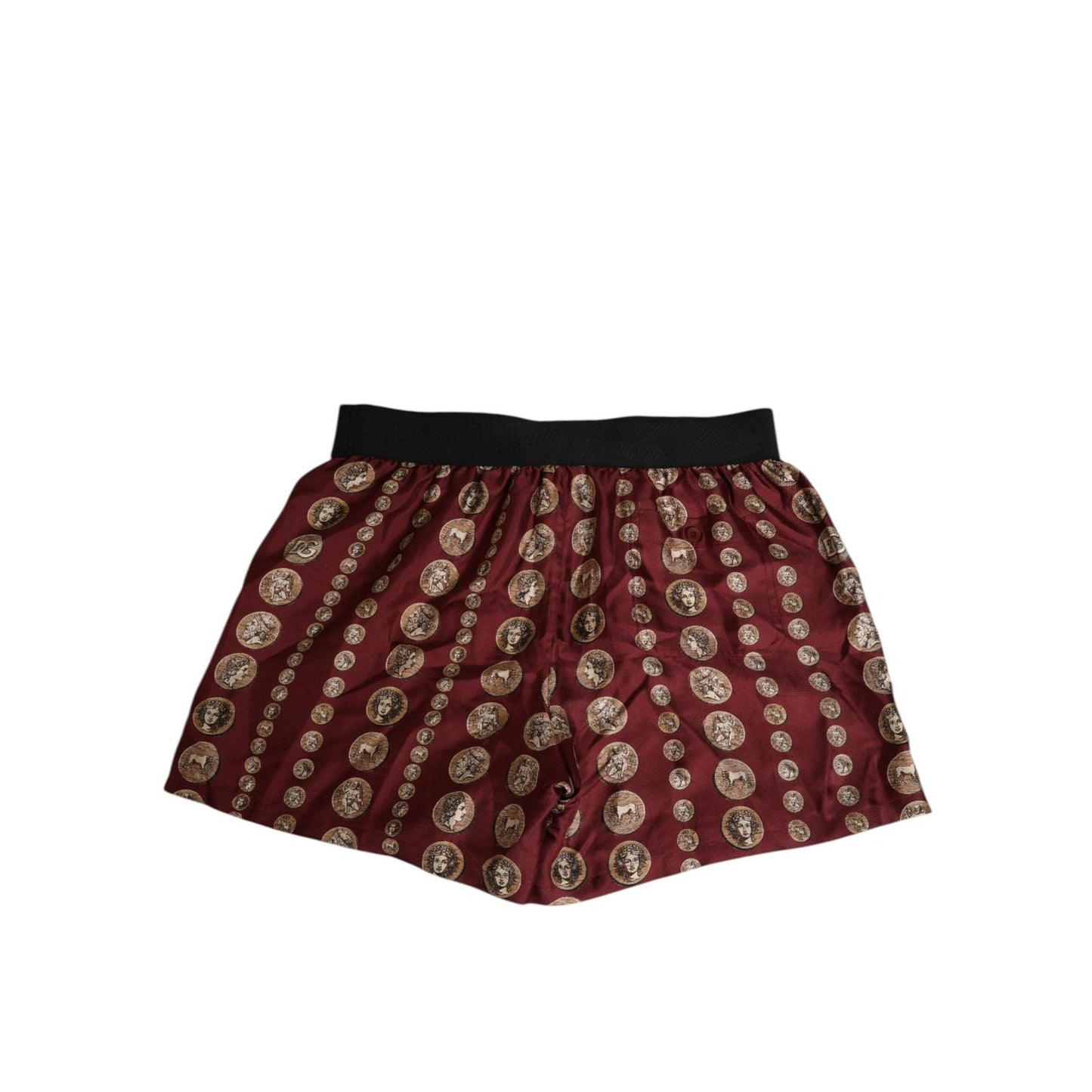 Dolce & Gabbana Burgundy Silk Coin Print Men Boxer Short Swimwear with elastic waistband