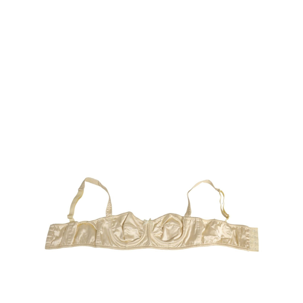 Dolce & Gabbana Cream Satin Blend Balconette Bra Underwear with adjustable straps and underwire support, crafted in premium Italian satin.