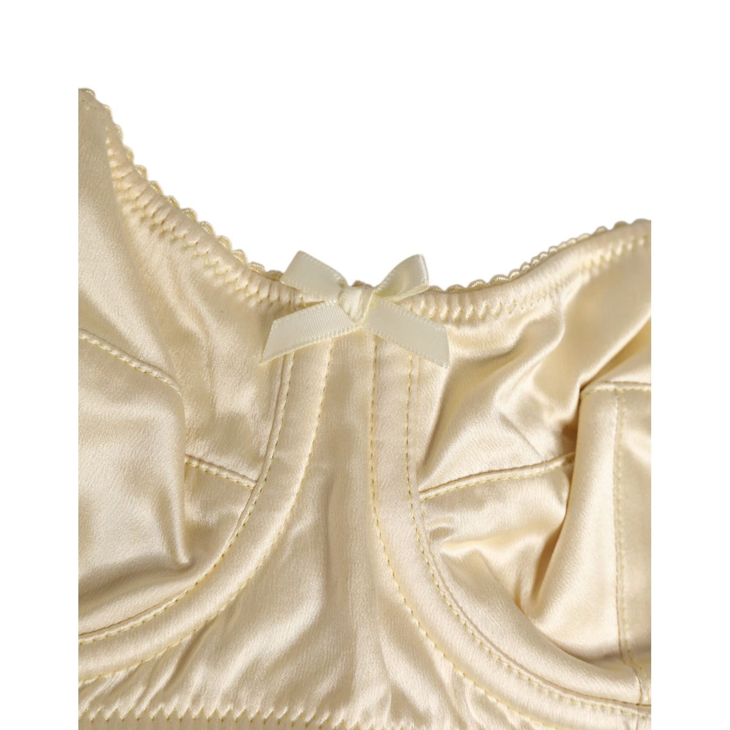 Dolce & Gabbana Cream Satin Blend Balconette Bra Underwear with elegant detailing and premium satin finish, close-up view.